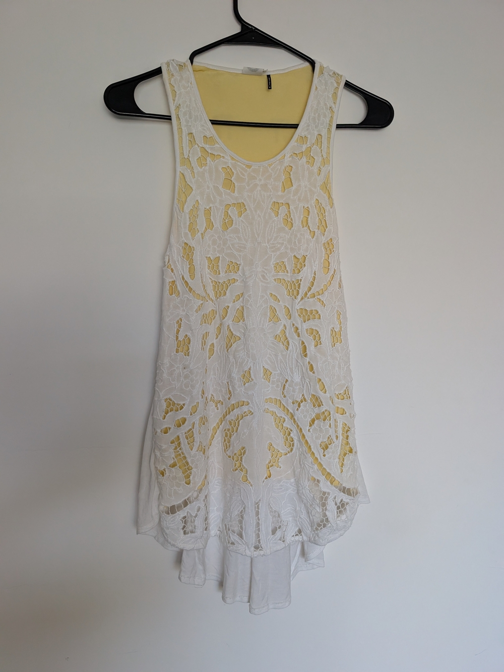White Lace Overlay Tank with Yellow Slip